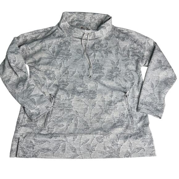 Talbots Women’s Large Gray Cowl Neck Pullover Sweatshirt Top Floral Print Pocket - Picture 1 of 10